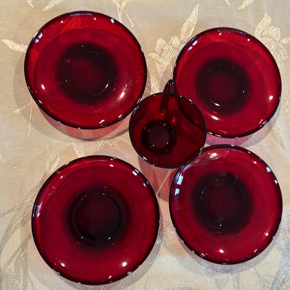 Kitchen | Vintage Ruby Red Tea Cup And 4 Saucers | Poshmark